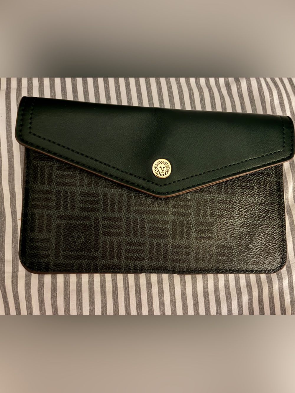 Anne Klein Green Black  and Gold Folio Clutch